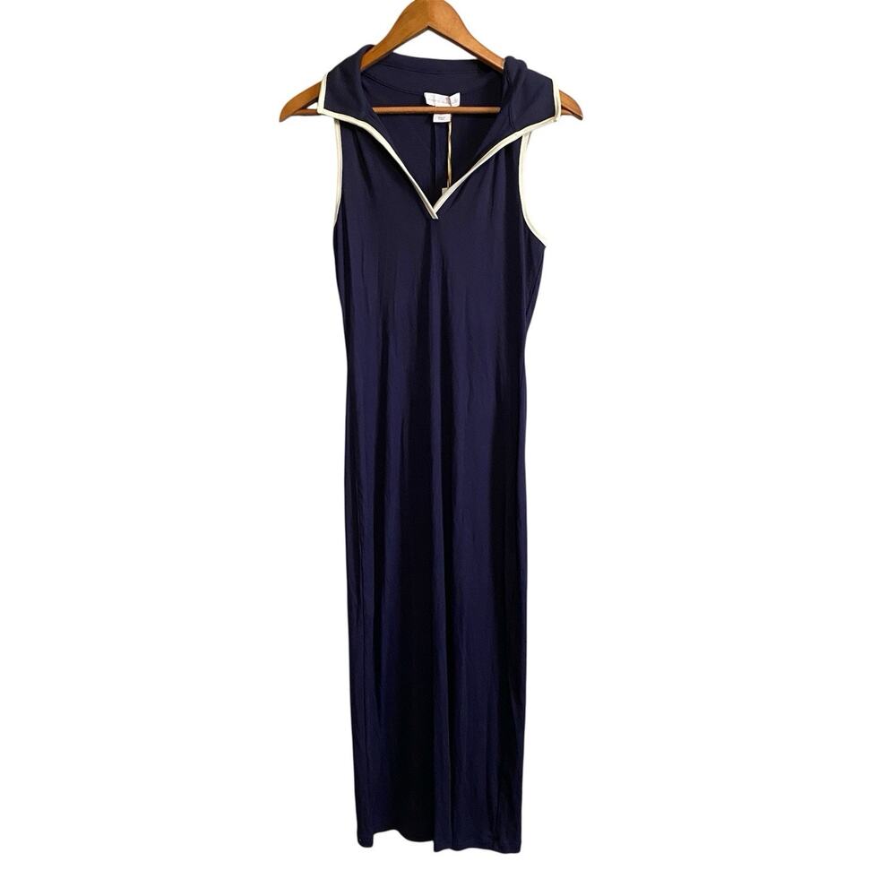 House of Harlow Navy Sleeveless Ribbed Polo Maxi Dress Small NWT Sophisticated